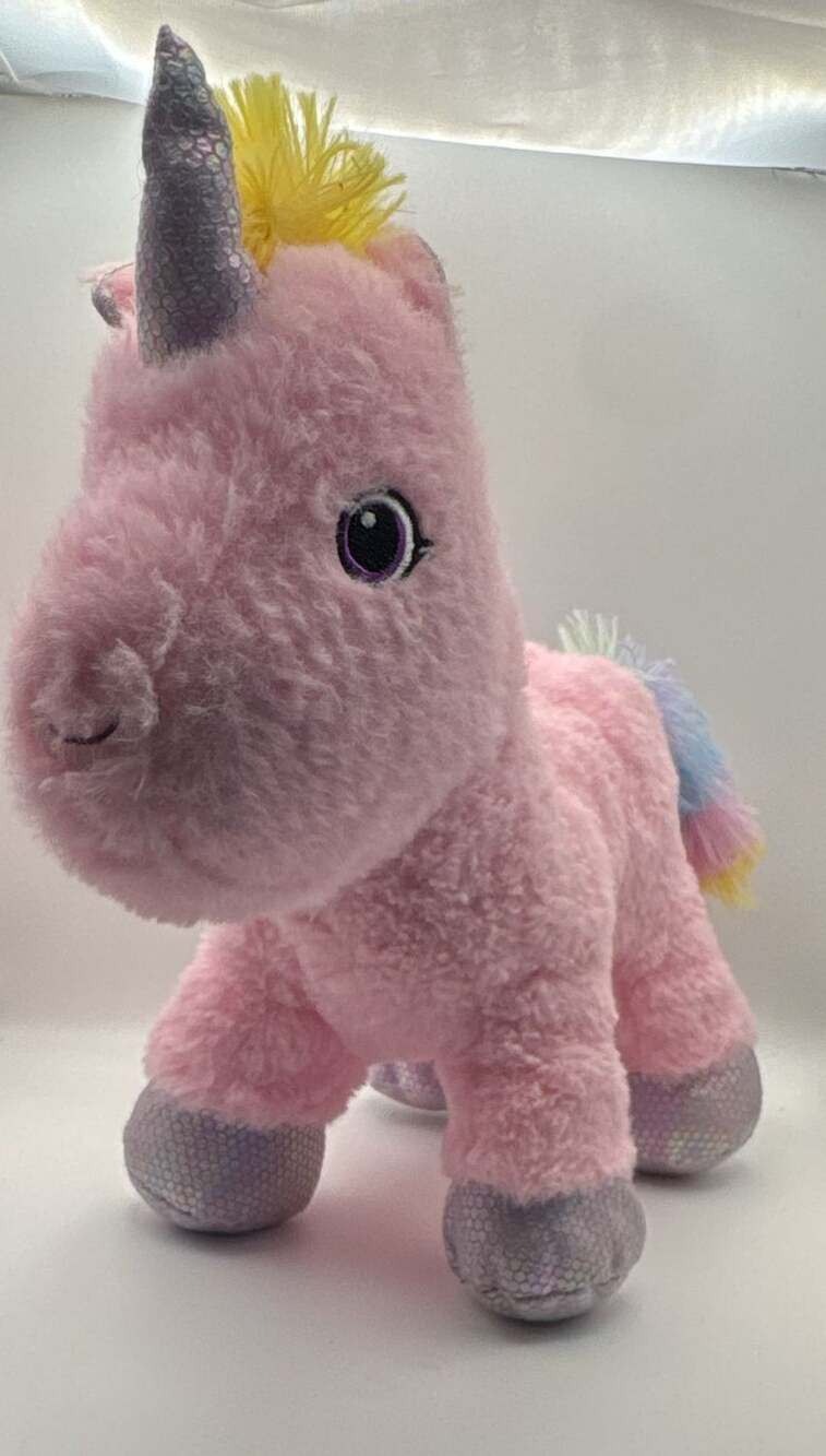Greenbrier International Pink Unicorn Plush Rainbow Mane